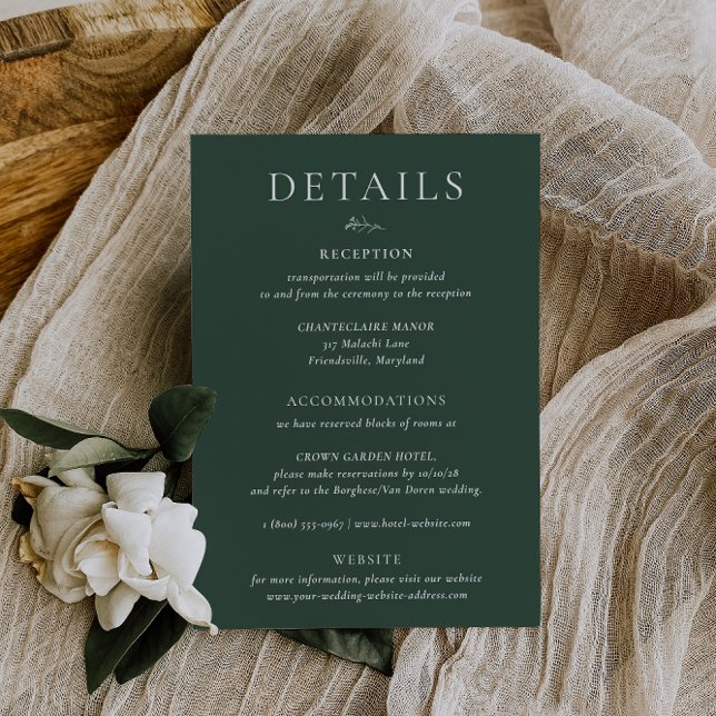 Convites BRUNSWICK Green Wedding Details Card (Criador carregado)