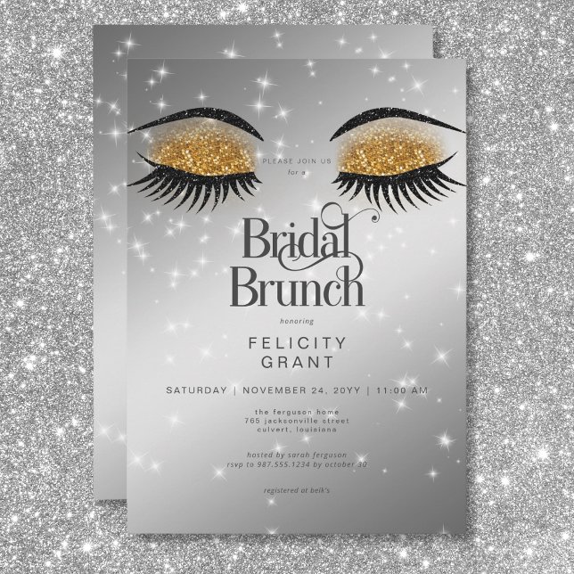 Convites Brunt Bridal de Olhos Dourados Modernos (Modern Gold Glam Eyes Bridal Brunch Invitation)