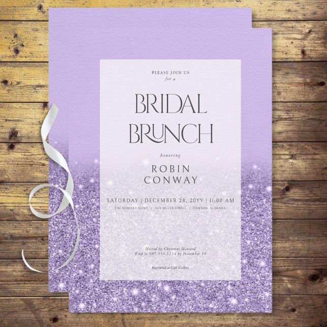 Convites Brunt de Lavanda Moderna Glam Glitter Bridal (Modern Lavender Glam Glitter Bridal Brunch Invitation)