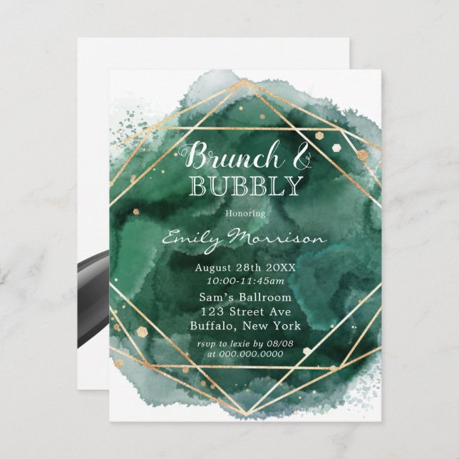 Convites Brunt E Borracha De Aquarela Verde E Dourada (Frente/Verso)