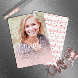 Convites Brush Strokes & Confetti Rosa Dourado ID511