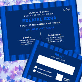 Convites Brushstrokes Gira Bar Personalizado Azul Bat Mitzv