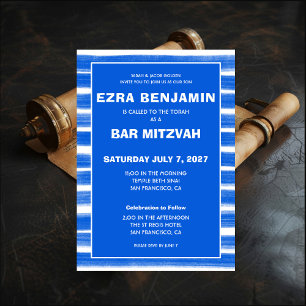 Convites Brushstrokes Gira Bar Personalizado Azul Bat Mitzv