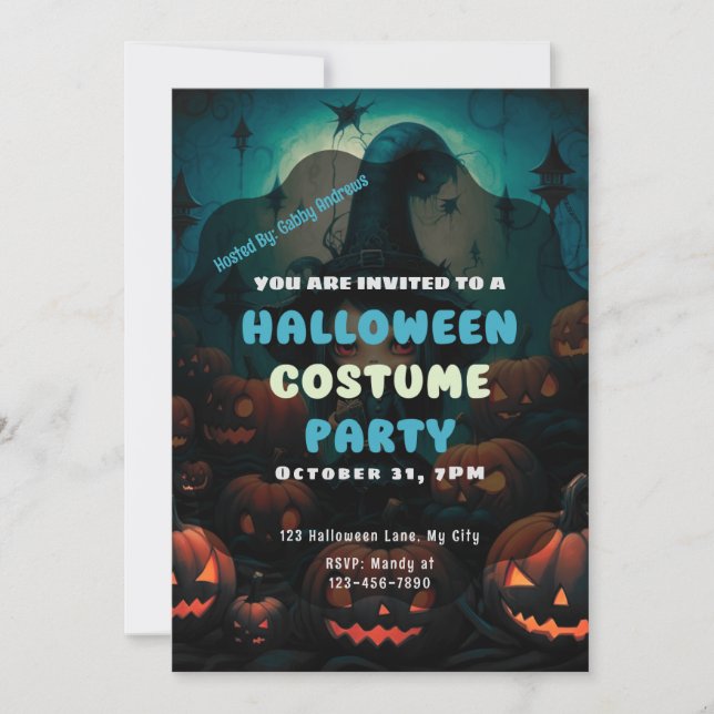 Convites Bruxa Abóbora de Halloween Assustadora (Frente)