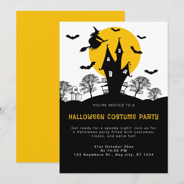 Convites Bruxa Assombrada Casa Laranja e Festa Negra do Hal (Frente/Verso)