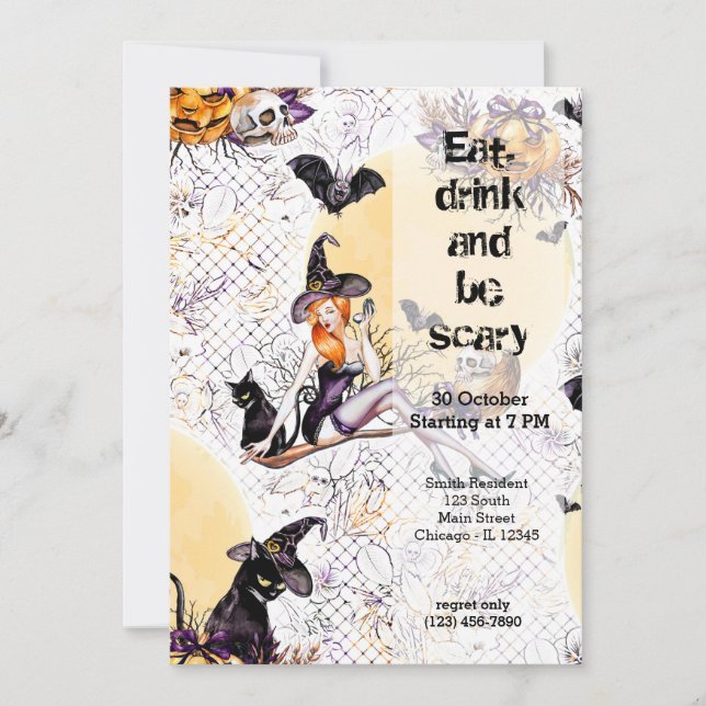 Convites Bruxa de Halloween (Frente)