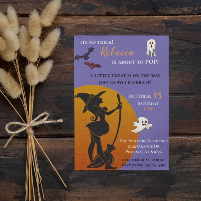 Convites Bruxa de Halloween Chás de Bebê Fantasmas Morcegos (Criador carregado)