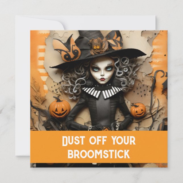 Convites Bruxa de Halloween com abóboras (Frente)