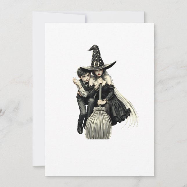 Convites Bruxa de Halloween e Menino: Dupla de Magia Negra (Frente)
