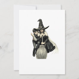 Convites Bruxa de Halloween e Menino: Dupla de Magia Negra