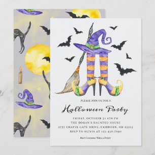 Convites Bruxa de Halloween Pernas e Chapéu Festa