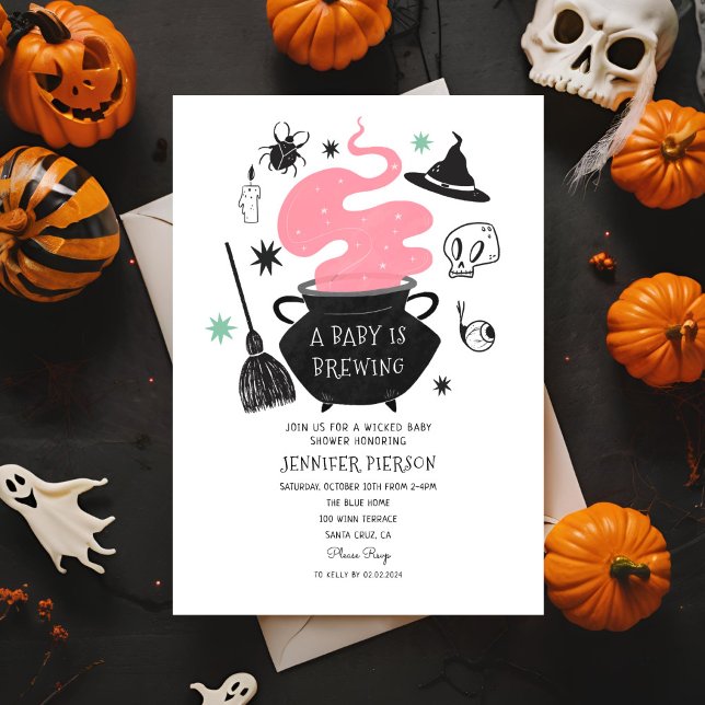 Convites Bruxa de Halloween Um Bebê Está Fazendo Chá de fra (Criador carregado)