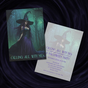 Convites Bruxa de Halloween Wicked em Roxo e Negro