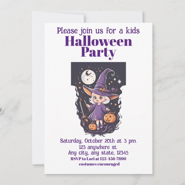 Convites bruxa do Dia das Bruxas 4 crianças, bruxaria encan (Frente)