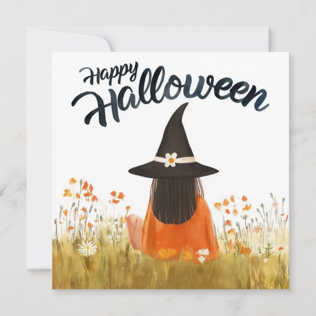 Convites Bruxa do Halloween em Campo de Flores (Frente)
