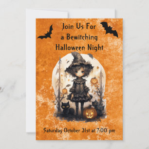 Convites Bruxa do Halloween Whimsical e seus amigos felinos