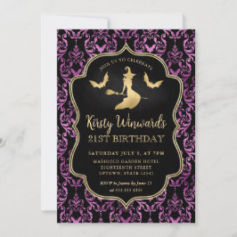 Convites Bruxa Dourada e Morcegos Damask 21º Aniversário