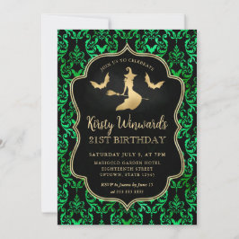 Convites Bruxa Dourada e Morcegos Damask 21º Aniversário