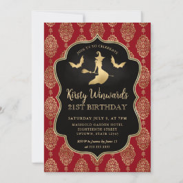 Convites Bruxa Dourada e Padrão Damask para 21º Aniversário