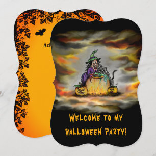 Convites Bruxa e Gato Preto, Feliz Halloween!