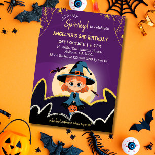 Convites Bruxa Espetacular de Halloween 3º Aniversário dour