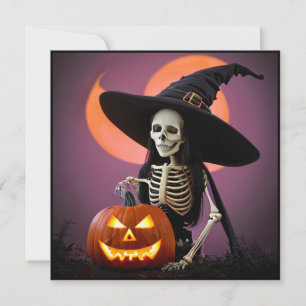 Convites Bruxa Esqueleto com Festa de Halloween do Abóbora