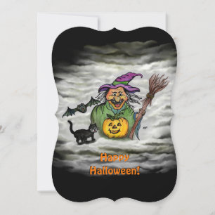 Convites Bruxa, Gato, Morcego e Abóbora, Feliz Halloween !