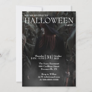 Convites Bruxa Gótica Moderna de Halloween na Floresta Escu