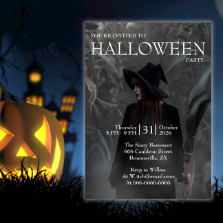 Convites Bruxa Gótica Moderna de Halloween na Floresta Escu