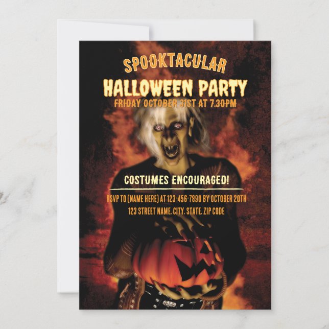 Convites bruxa malvada com a festa de abóbora no Halloween (Frente)