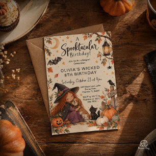 Convites Bruxa Pequenina Aniversário de Halloween Aquarela