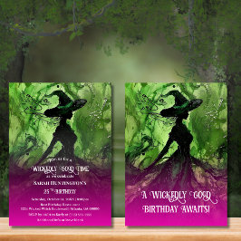 Convites Bruxa Perfeitamente Boa Rosa E Verde Qualquer Idad
