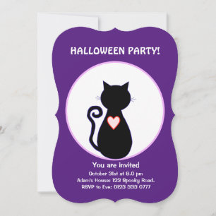 Convites Bruxa voadora de Halloween & gato preto