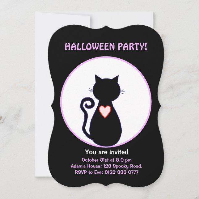Convites Bruxa voadora de Halloween & gato preto (Frente)