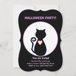 Convites Bruxa voadora de Halloween & gato preto