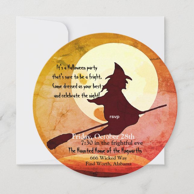 Convites bruxa voadora Halloween n.o 3 (Frente)