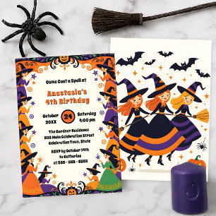 Convites Bruxas Fofas Garotas Halloween Outubro Aniversário