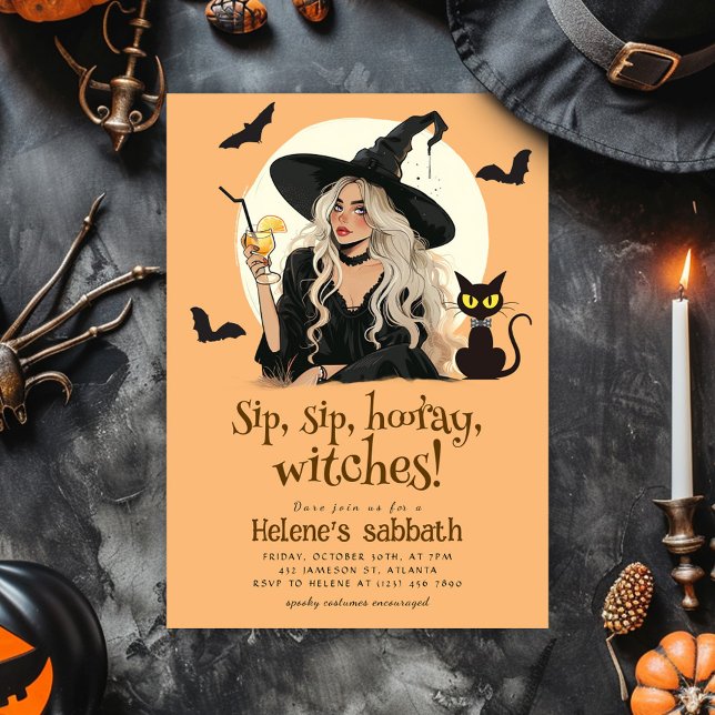 Convites Bruxas Meninas Noite Adulto Festa de Halloween (Witches Sabbath Elegant Adult Halloween Party Invitation)