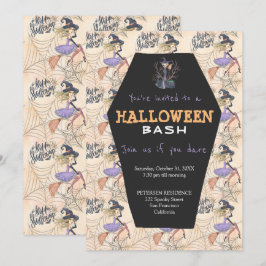 Convites Bruxas modernas do Halloween com festa de vassoura