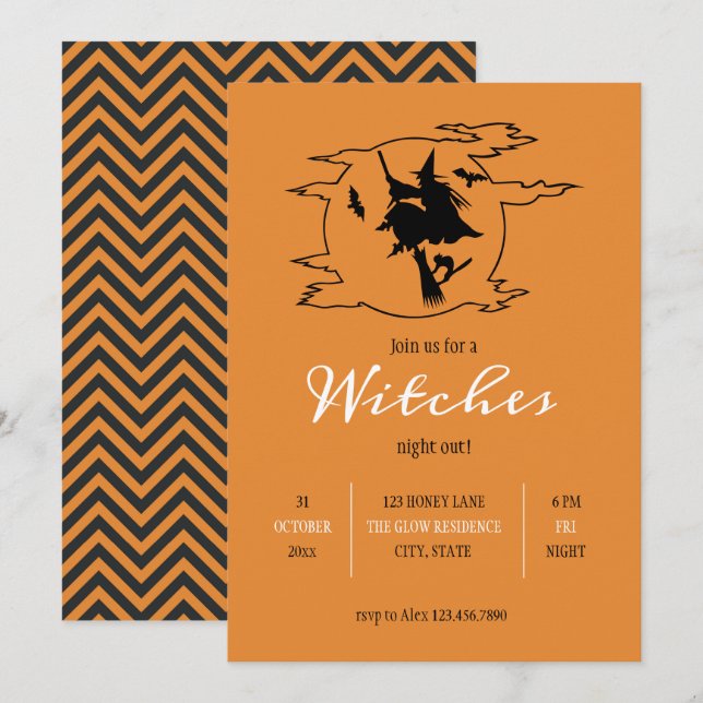 Convites Bruxas Noturnas Voando Bruxas Halloween (Frente/Verso)