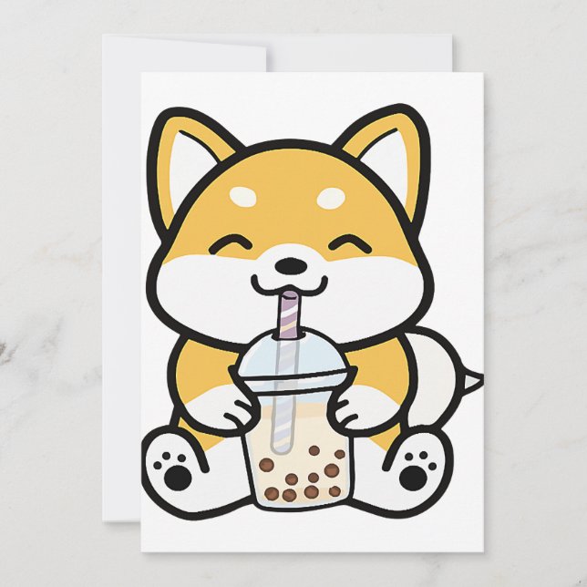 Convites Bubble Tea Boba Corgi (Frente)
