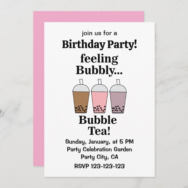 Convites Bubble Tea Drink Funny Birthday Party (Frente/Verso)