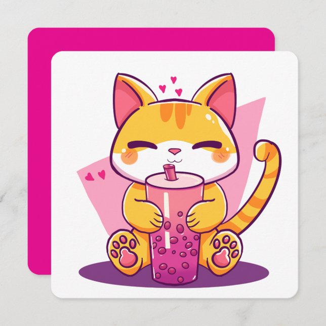 Convites Bubble Tea Kitty (Frente/Verso)