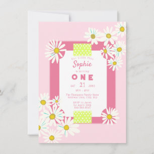 Convites Bubblegum Pink Daisie Frame Pequena Senhorita Aniv