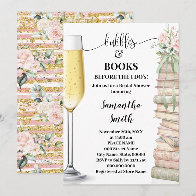 Convites Bubbles & Books before I do Bridal Shower  (Frente/Verso)