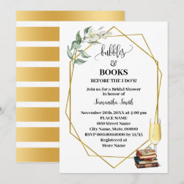 Convites Bubbles & Books Before I Do Greenery Gold Shower