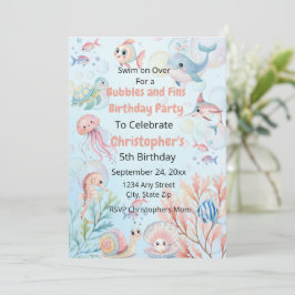 Convites Bubbles & Fins Kids Ocean Birthday
