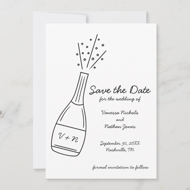 Convites Bubbly Popping Champagne Bottle Save the Date (Frente)