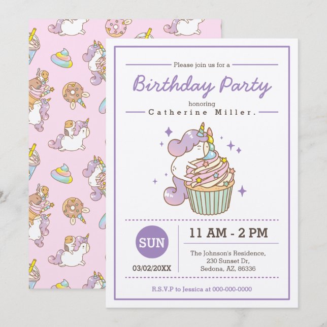 Convites Bubu e Moonch Unicorn Aniversário (Frente/Verso)