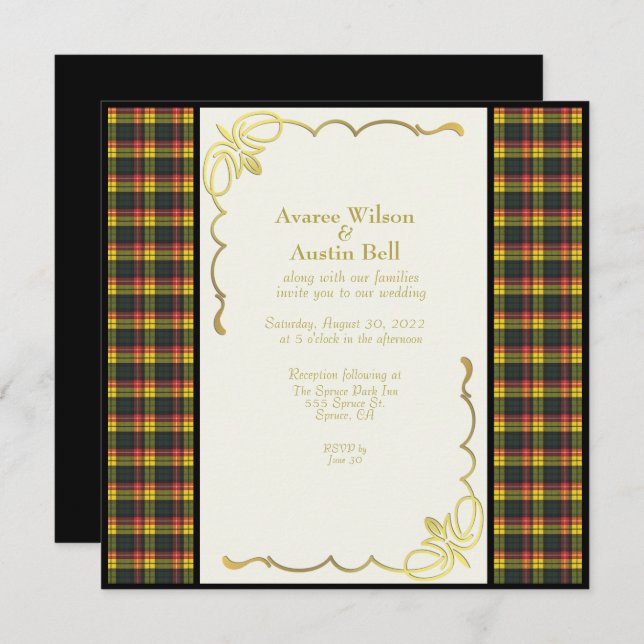 Convites Buchanan Modern Tartan Invitation (Frente/Verso)